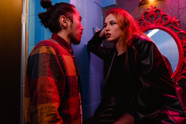 Introvert couple supporting each other at a social event