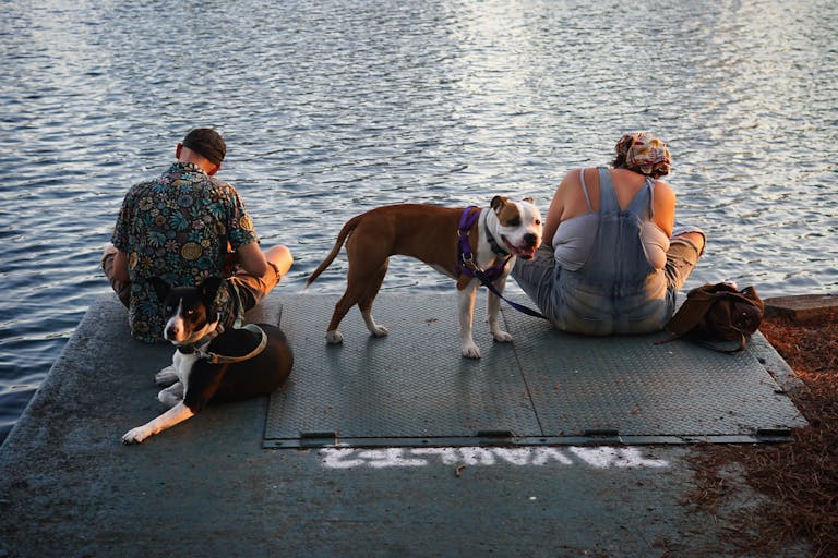 Two people sitting separately each focused on different activities