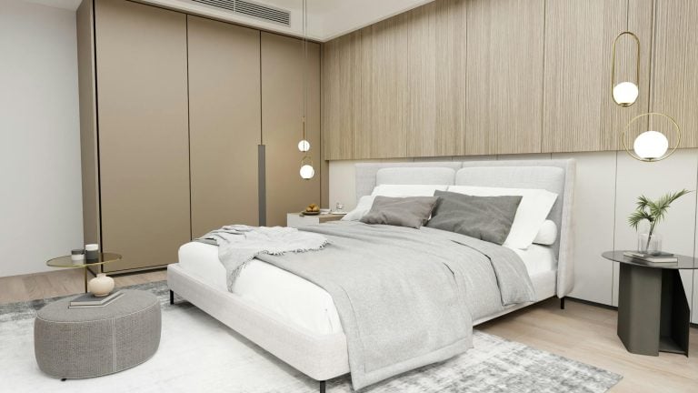 Calm, minimalist bedroom or sleeping space