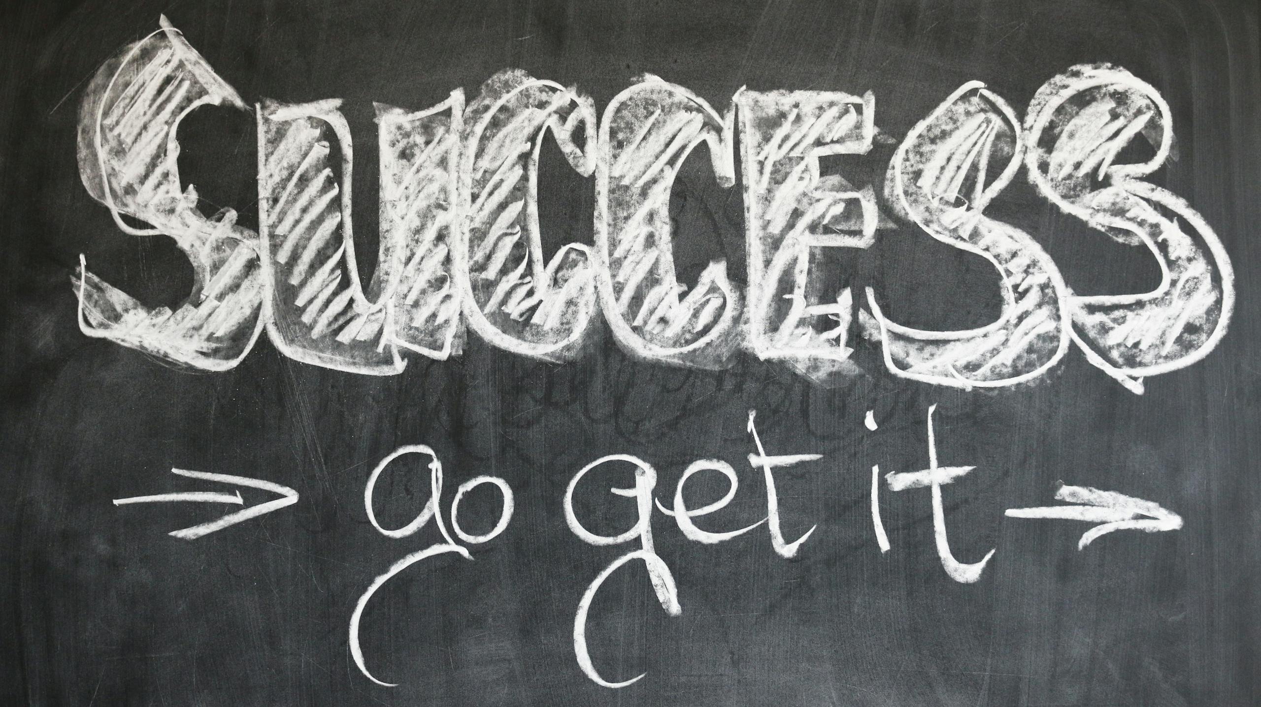Motivational chalkboard displaying success and encouragement messages in chalk.