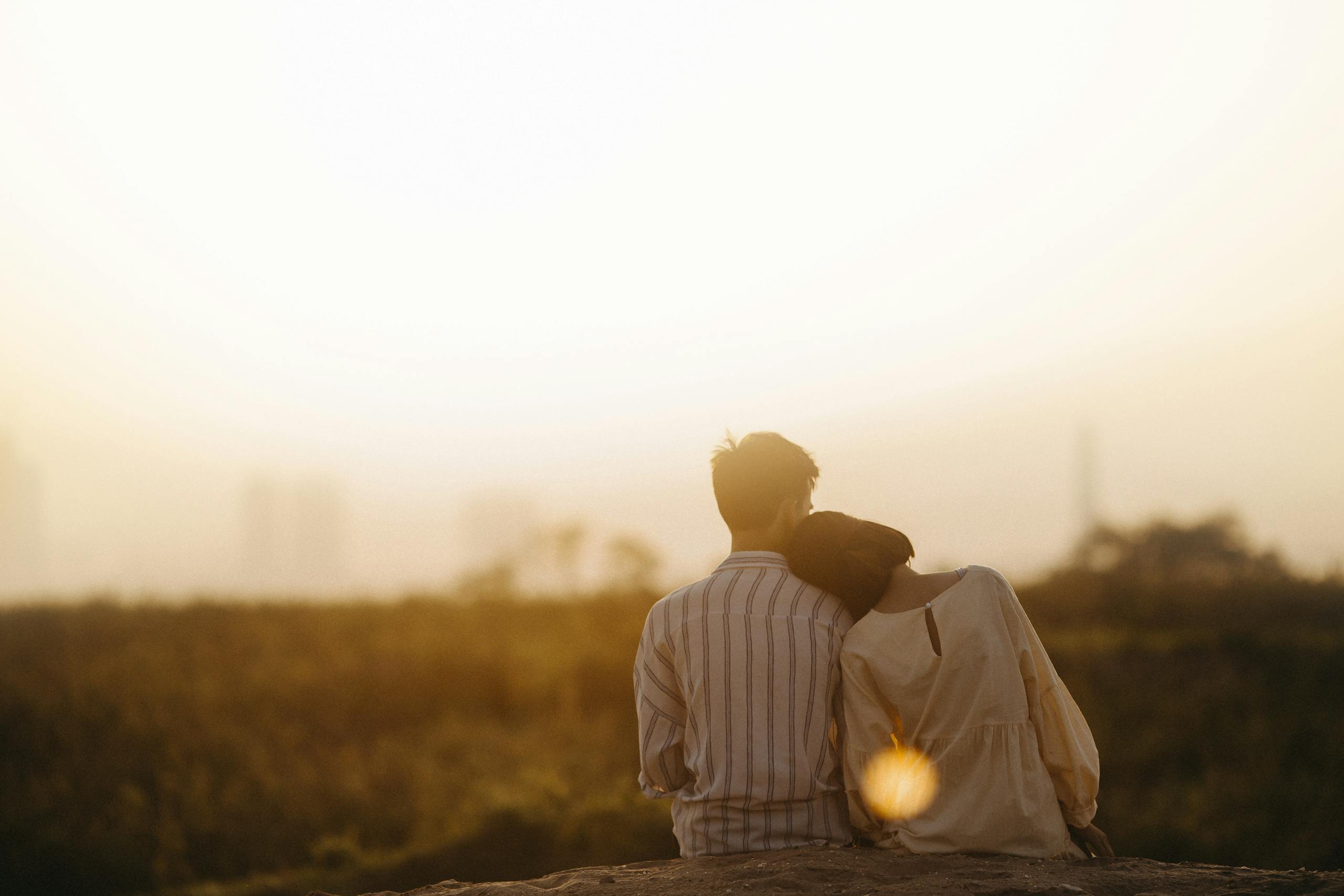 Couple enjoys serene moment together during sunset in Vietnam