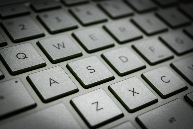 Macro shot of sleek modern computer keyboard with QWERTY layout