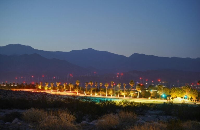Landscape long exposure photograph of mountains.
